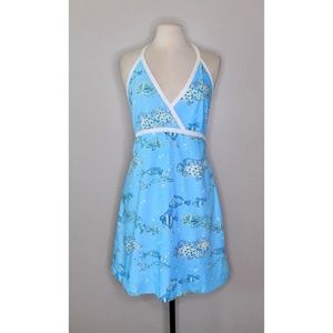 Lilly Pulitzer Light Blue Halter V-Neck Fish Print Dress